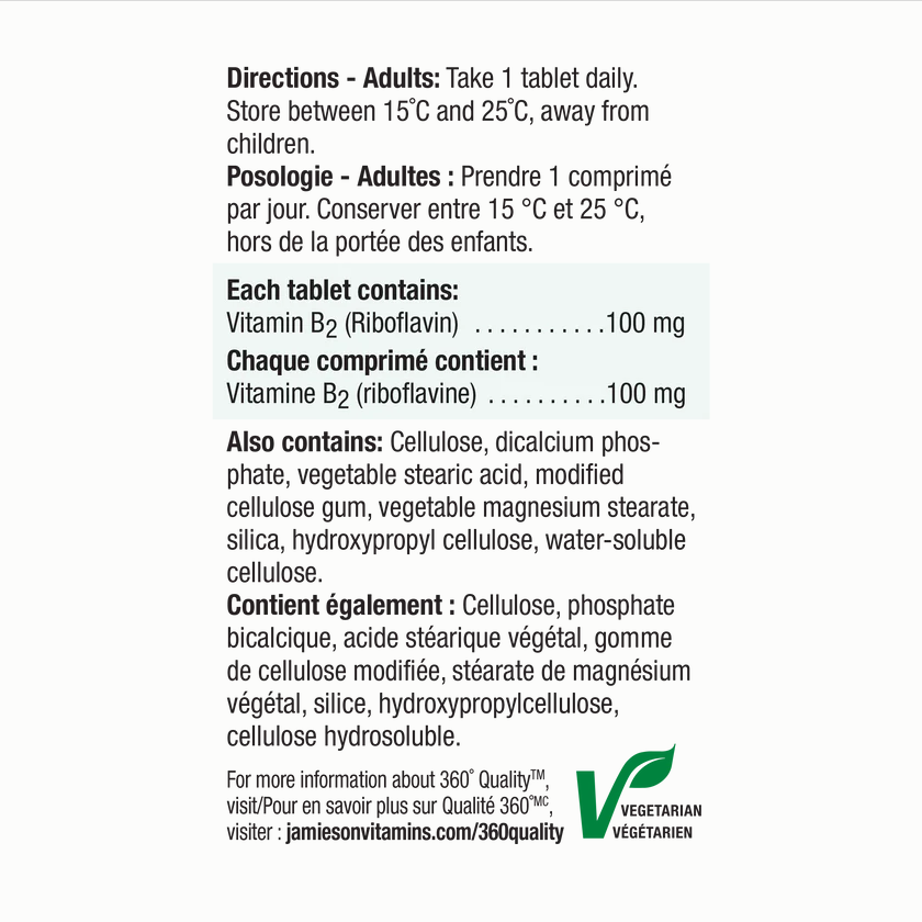 Jamieson Vitamin B2 (riboflavin) 100 tablets