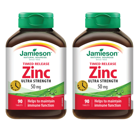 2 x Jamieson Zinc 50 mg Time Release 90 tablets Bundle