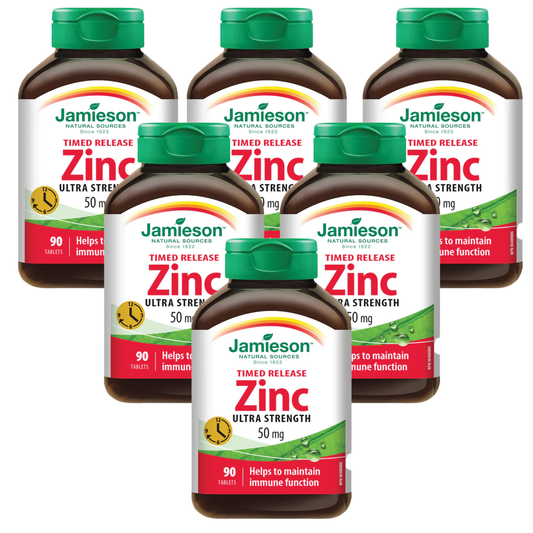 6 x Jamieson Zinc 50 mg Time Release 90 tablets Bundle