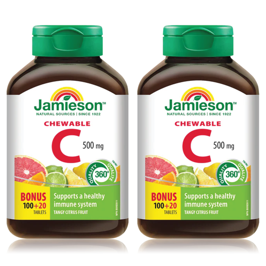 2 x Jamieson Vitamin C, 500 mg, Citrus 100 tablets + 20 FREE BONUS Bundle