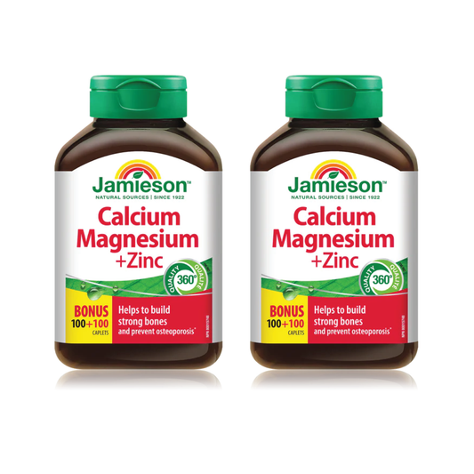2 x Jamieson Calcium Magnesium with Zinc, 100 caplets + 100 FREE BONUS Bundle