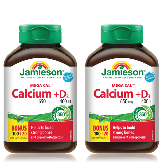 2 x Jamieson Mega Cal - Calcium & Vitamin D3 100+20 caplets Bonus Bundle
