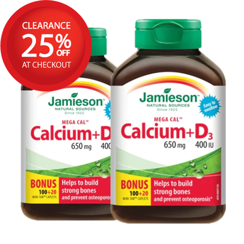 【clearance】2 x Jamieson Mega Cal - Calcium & Vitamin D3 100+20 caplets Bonus Bundle EXP: 11/2026 nitvd.com