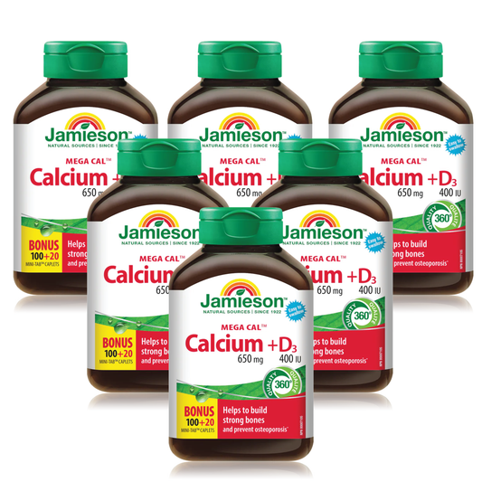 6 x Jamieson Mega Cal - Calcium & Vitamin D3 100+20 caplets Bonus Bundle