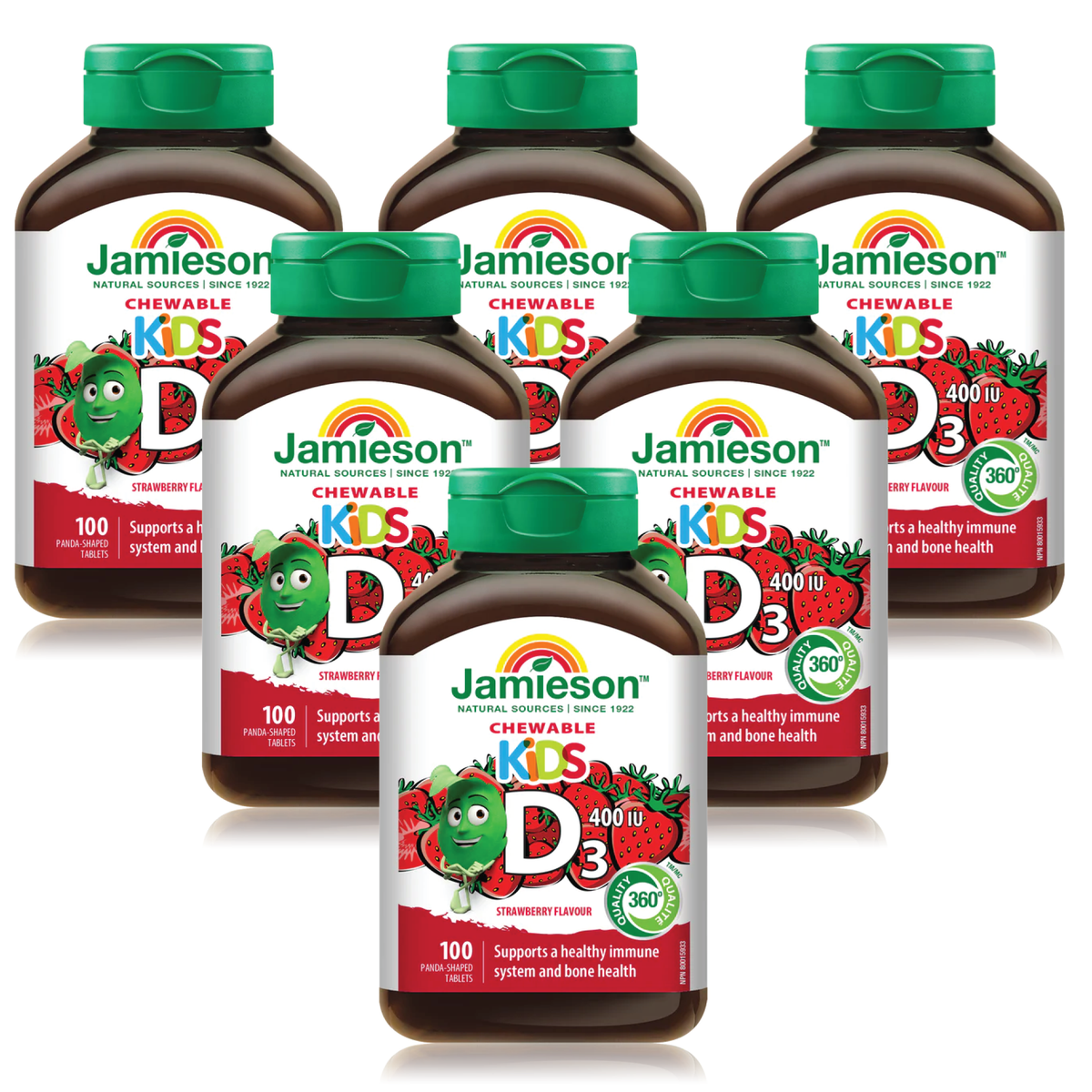 6 Pack x Jamieson Kid's Vitamin D 400 IU, Panda-shaped Strawberry flavour 100 tablets