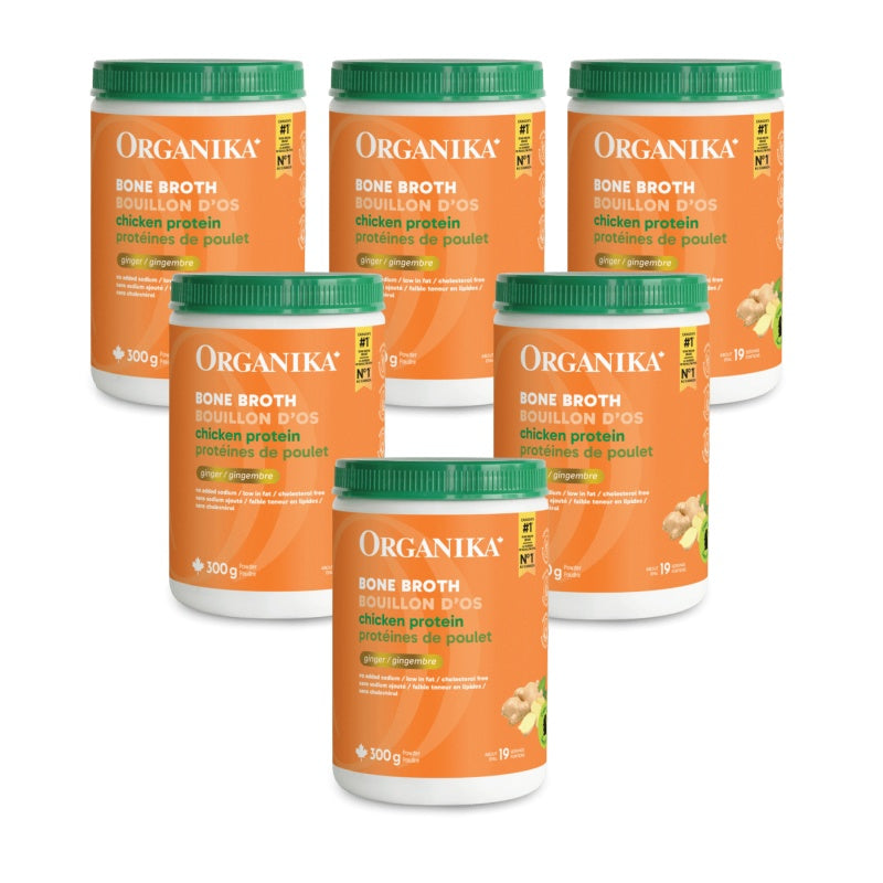 6x Organika Chicken Bone Broth Ginger Protein Powder 300g Bundle