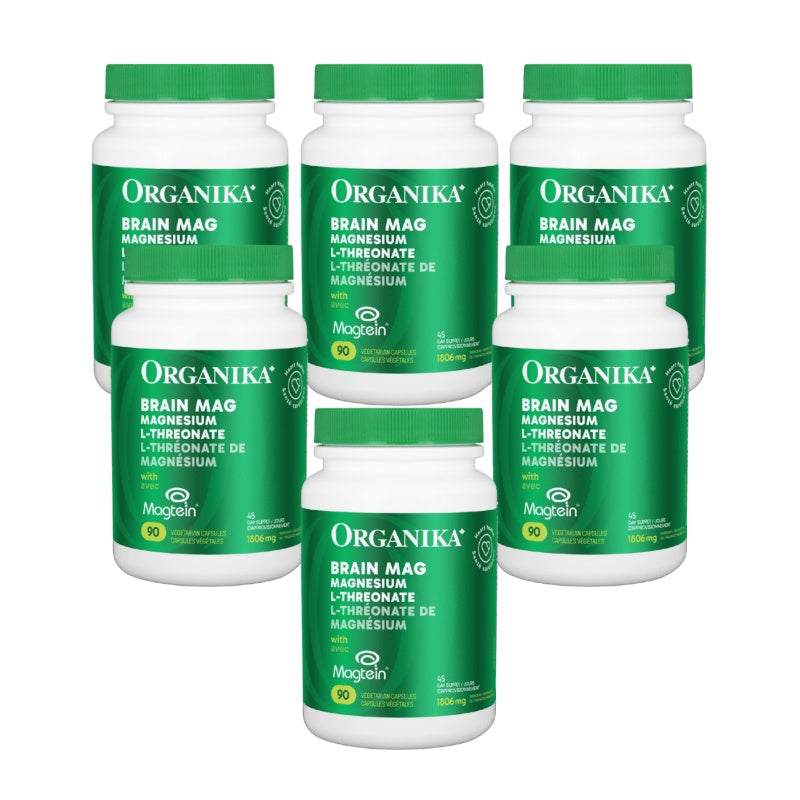 6x Organika Brain Mag (Magtein Magnesium L-threonate) 90 Vcaps Bundle