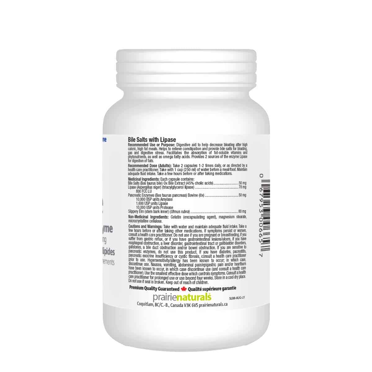 Prairie Naturals Bile-Force 脂肪消化酶，120 粒胶囊