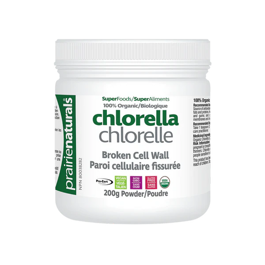 Bottle prairie naturals chlorella powder on a white background sold online at nitvd.com 