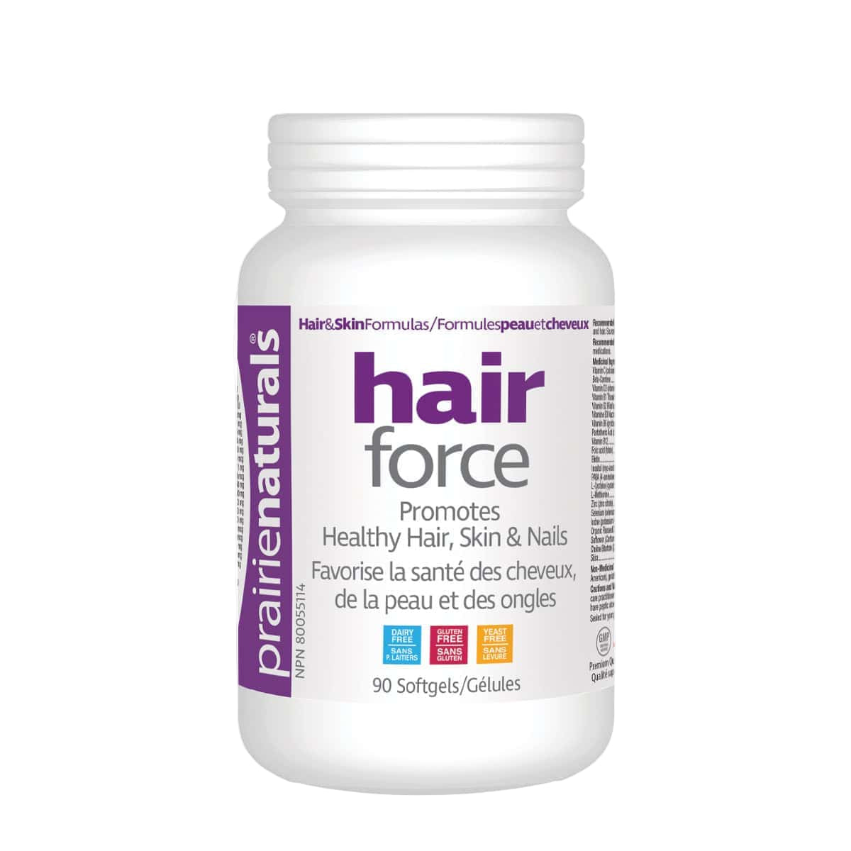 Prairie Naturals Hair Force 90 softgels Canadian label sold by nitvd.com