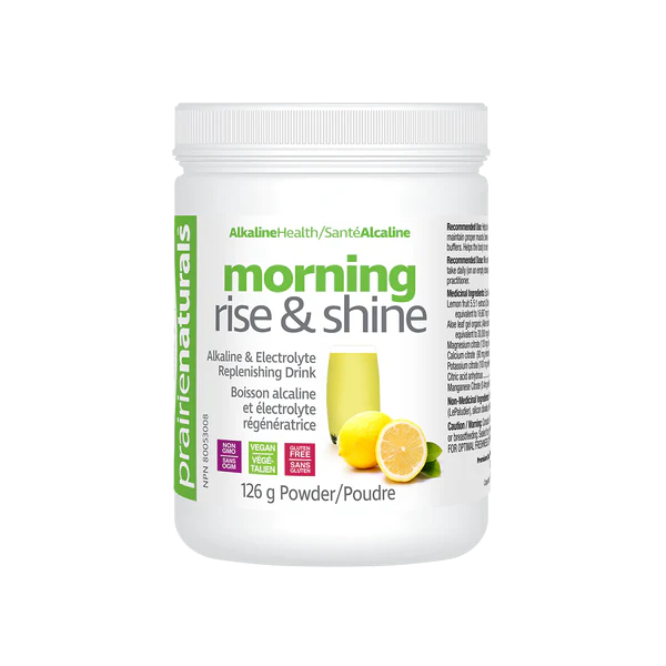 Prairie naturals morning rise & shine supplement container on a white background sold online at nitvd.com Canada