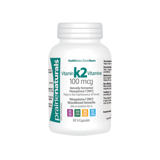 Bottle of Prairie Naturals Vitamin K2 100mcg 60 v capsule sold online at nitvd.com
