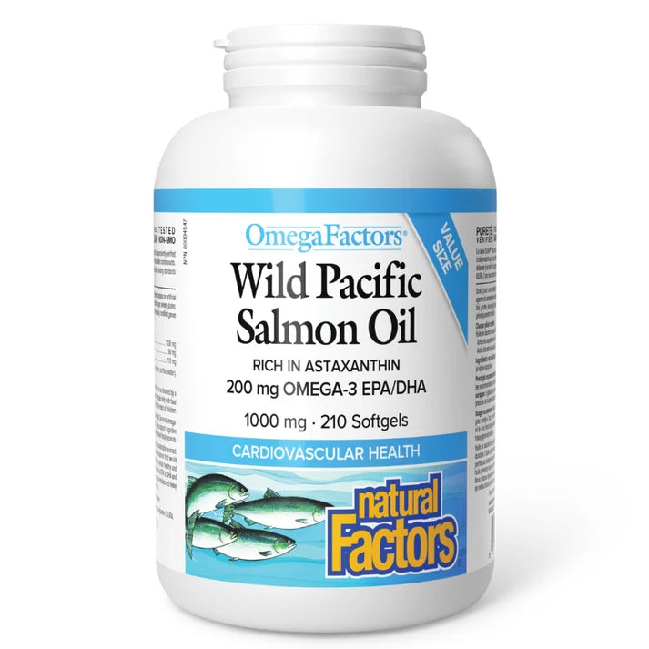 【clearance】Natural Factors Wild Pacific Salmon Oil, 1000 mg, Bonus 180+30 sgls Exp: JAN 2027