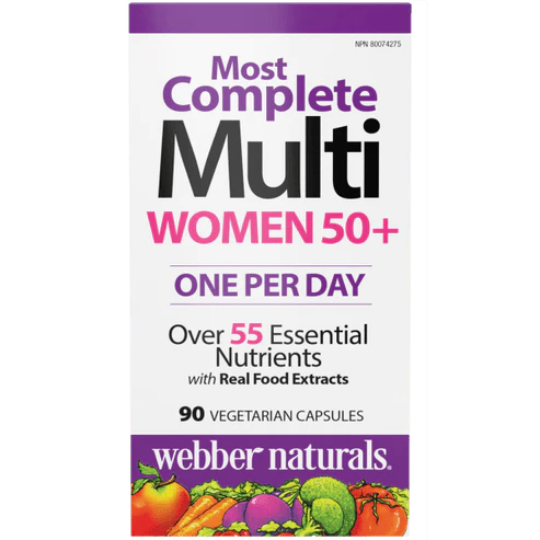 Webber Naturals Most Complete Multi Women 50+ supplement package on a white background nitvd.com Natural Vitamin Direct Inc