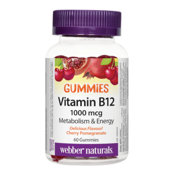 Bottle of Webber Naturals Vitamin B12 gummies on a white background sold online by nitvd.com