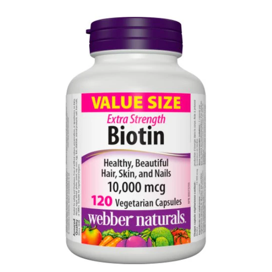 Webber Naturals Extra Strength Biotin 10,000 mcg, 120 Vegetarian Capsules