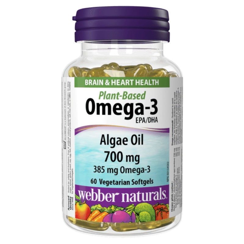 Webber Naturals 700毫克海藻Omega-3植物性，60粒素食软胶囊 维护心血管健康和心脏功能