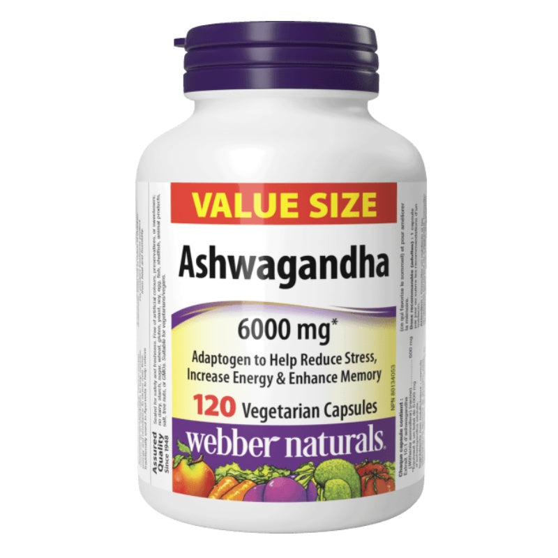Webber Naturals 南非醉茄，6000毫克，120粒素食胶囊 增强记忆力、缓解焦虑和促进睡眠