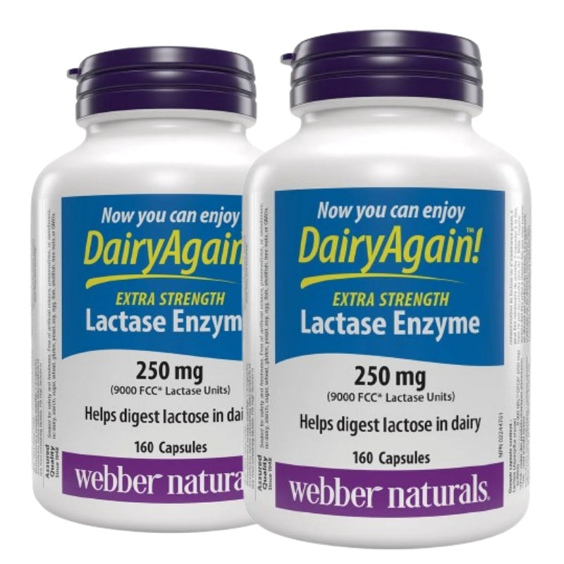 2x Webber Naturals Lactase Enzyme Extra Strength, 160 capsules Bundle