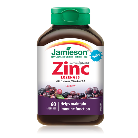 Jamieson Zinc Lozenges with Echinacea Elderberry 60s Canadian Label