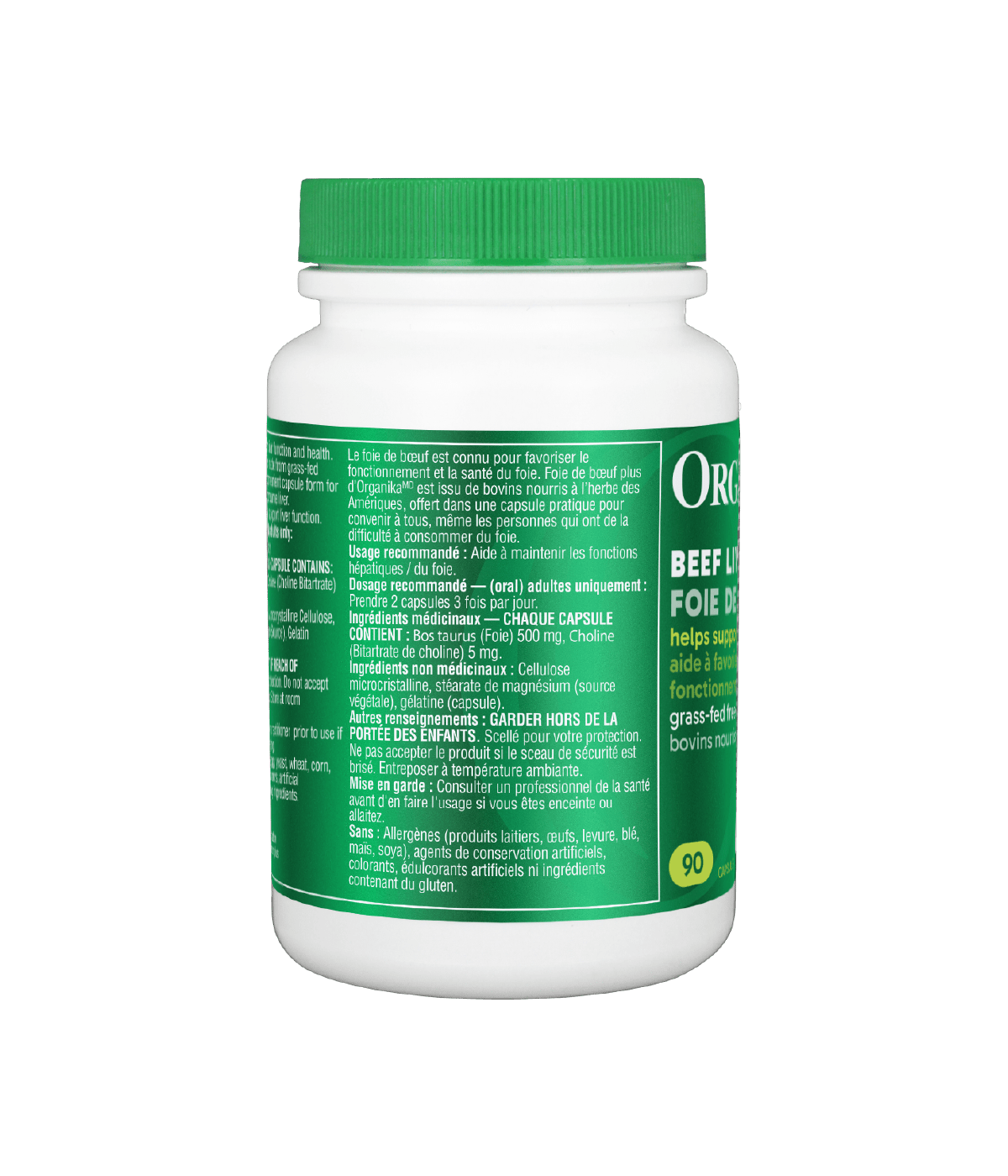 Organika Beef Liver Plus 90 capsules Canadian label version sold online nitvd.com french francais information