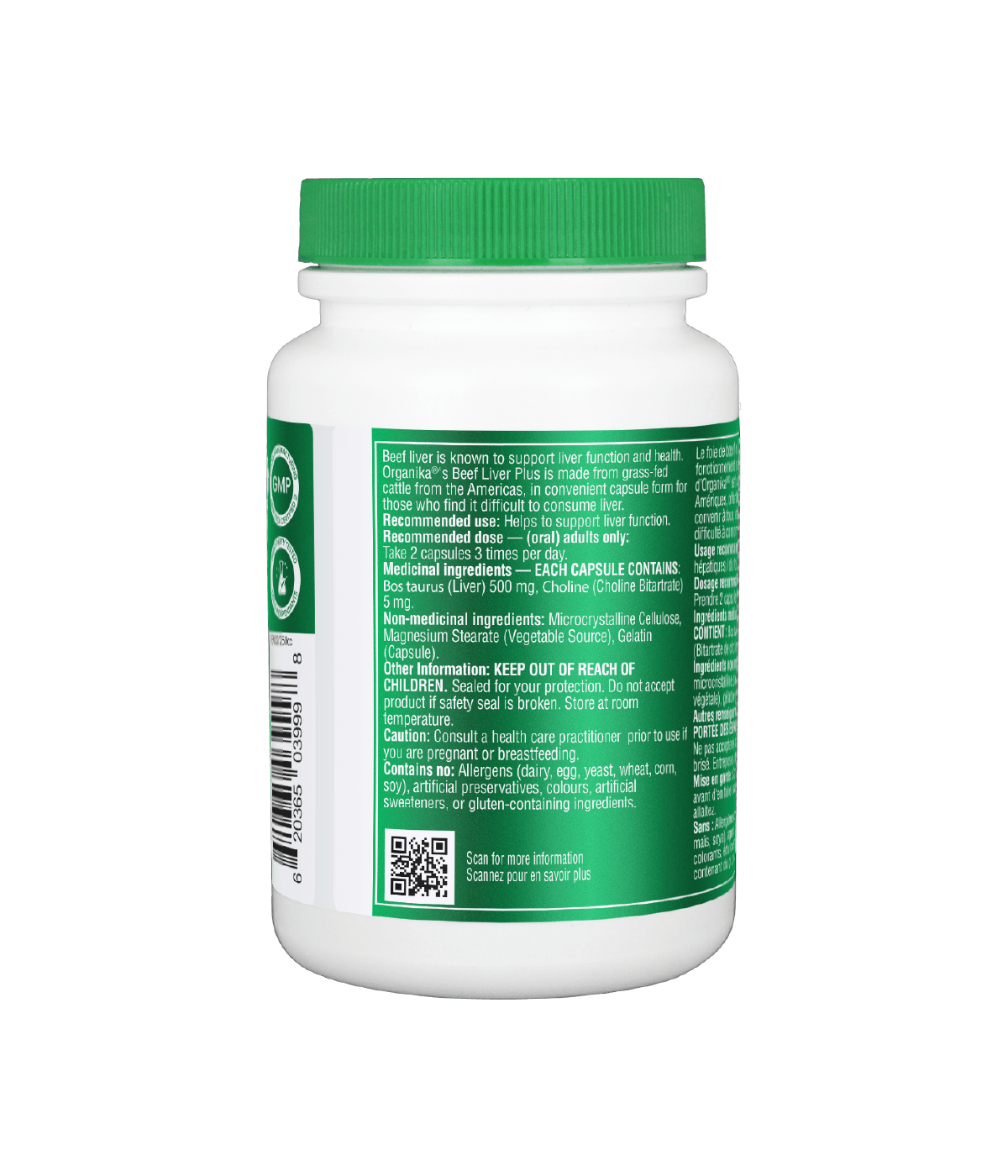 Organika Beef Liver Plus 90 capsules Canadian label version sold online nitvd.com side information panel