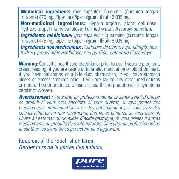 Pure Encapsulations专利姜黄500胡椒碱胶囊 60粒 对抗炎症 维持健康肝功能