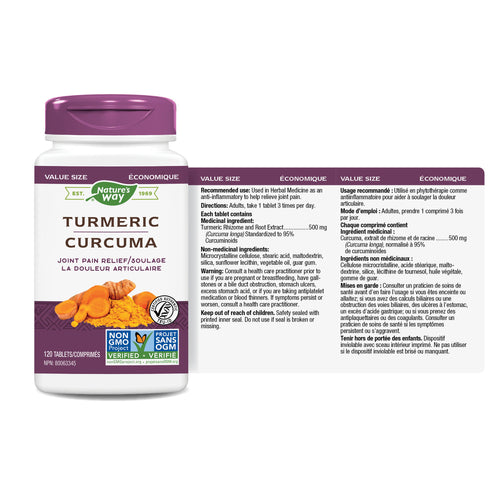 Nature's Way Turmeric Standardized 120 Tabs Canadian label information