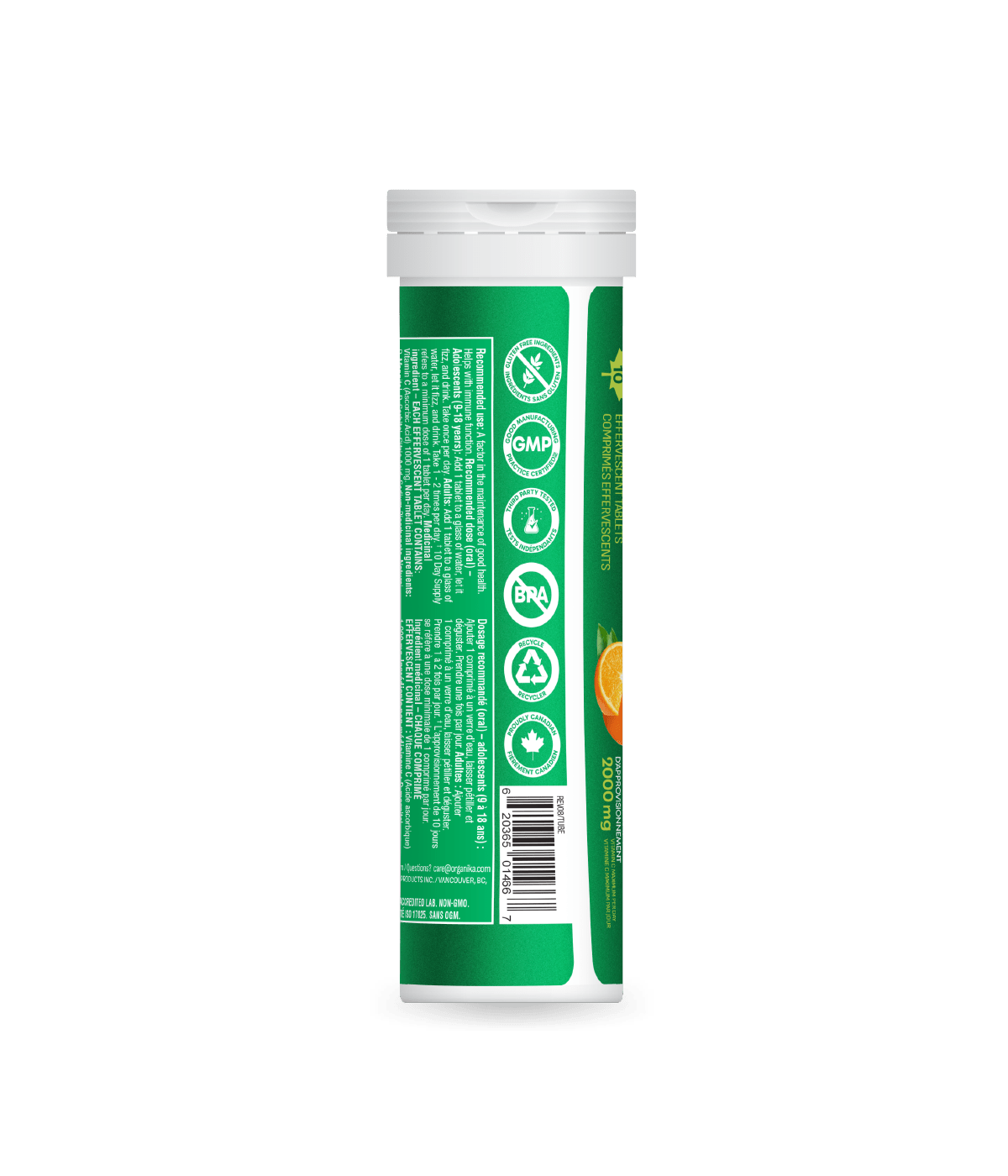 Organika Instant-C Effervescent With Stevia  1000mg 10 tabs x 8 tubes