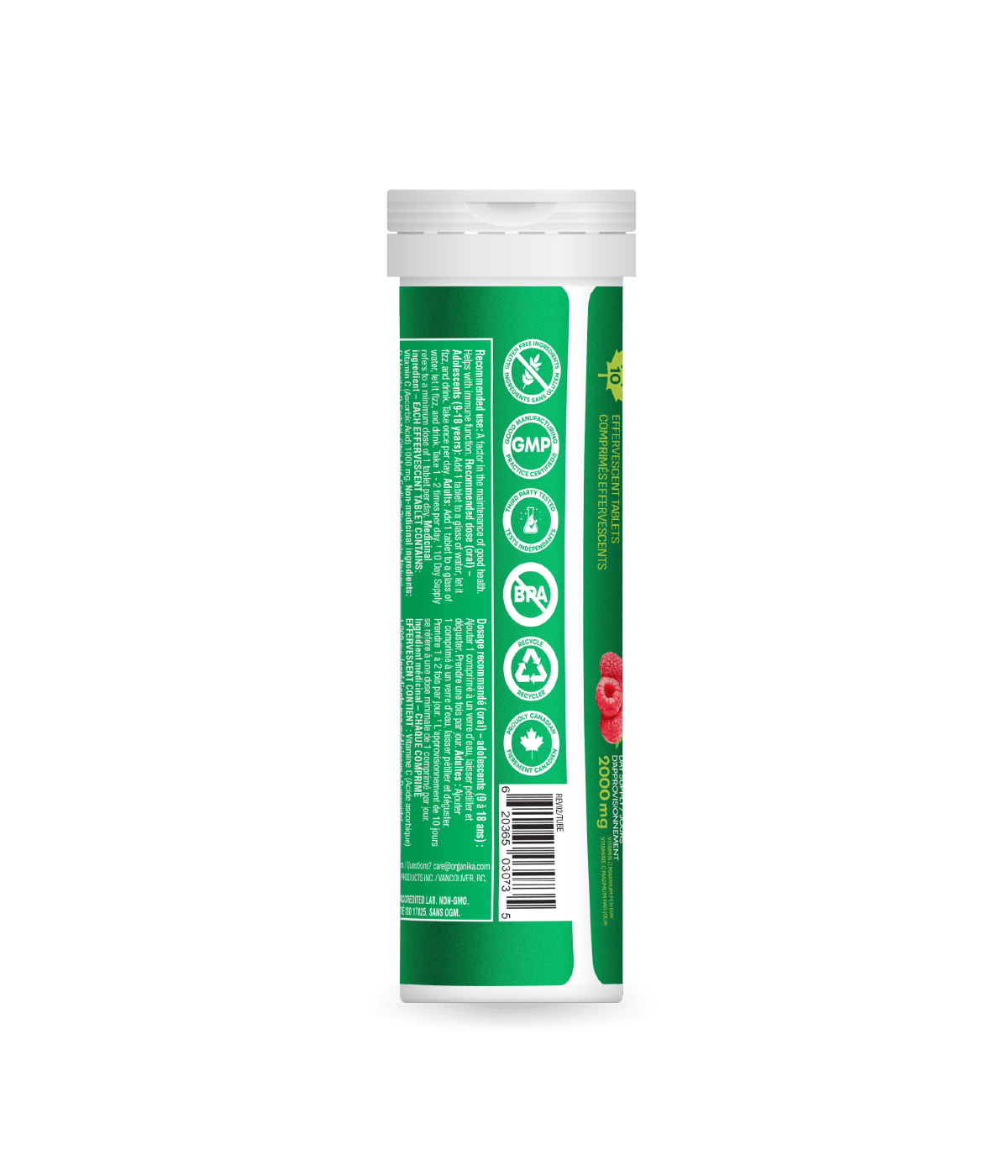 Organika 维生素C 泡腾片-芒果/桃子口味 1000 毫克，10 片 x 8 管