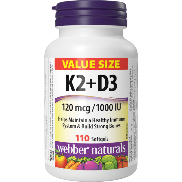 Webber Naturals 維生素 K2 + D3 120 mcg/1000 IU，110 粒軟膠囊