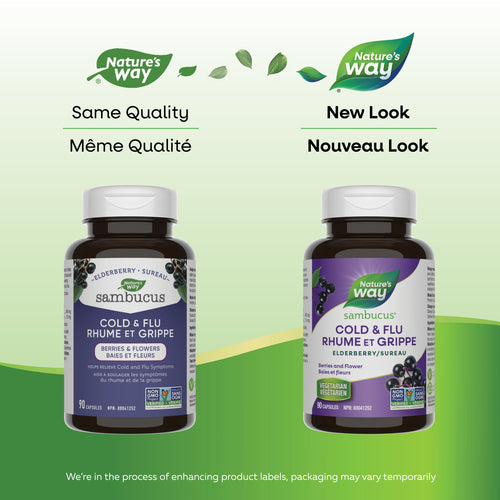 Nature's Way Sambucus Elderberry Cold and Flu Care Capsules, 90 capsules new look