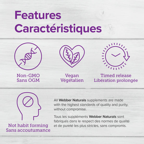 Webber Naturals 抗压助眠周期褪黑激素（含 L-茶氨酸、5-HTP 和睡眠植物萃取），（三层逐一释放）60 片