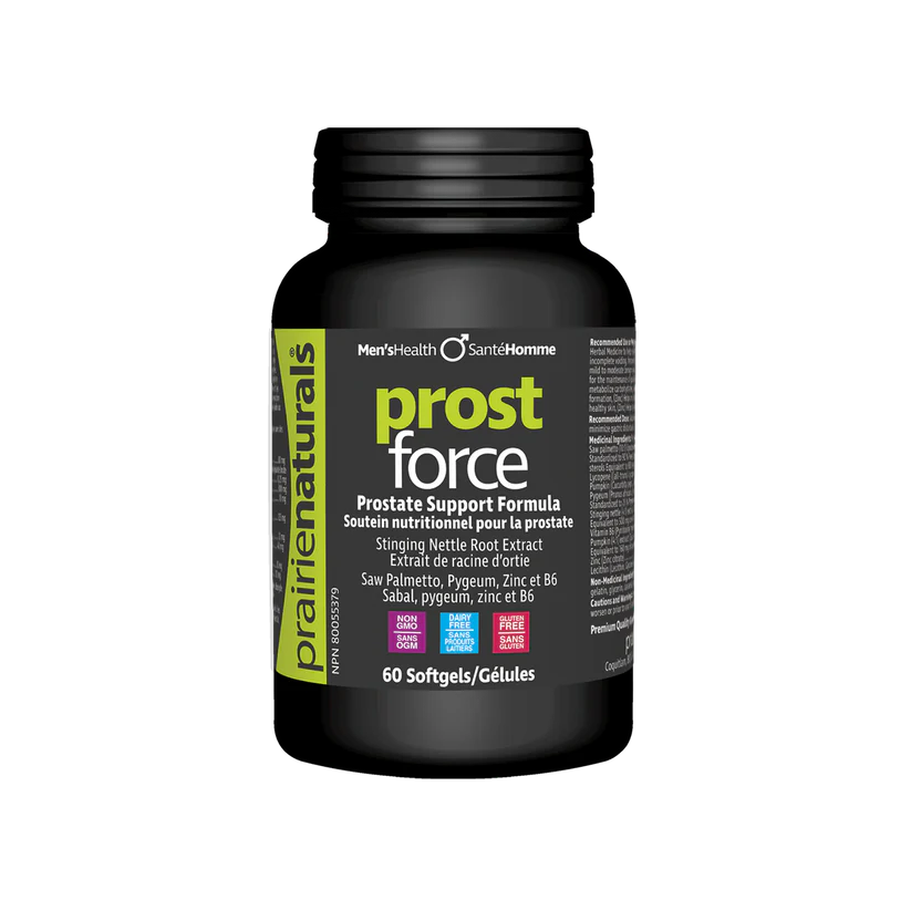 Black bottle of Prost Force supplement with label on a white background Canadian label nitvd.com