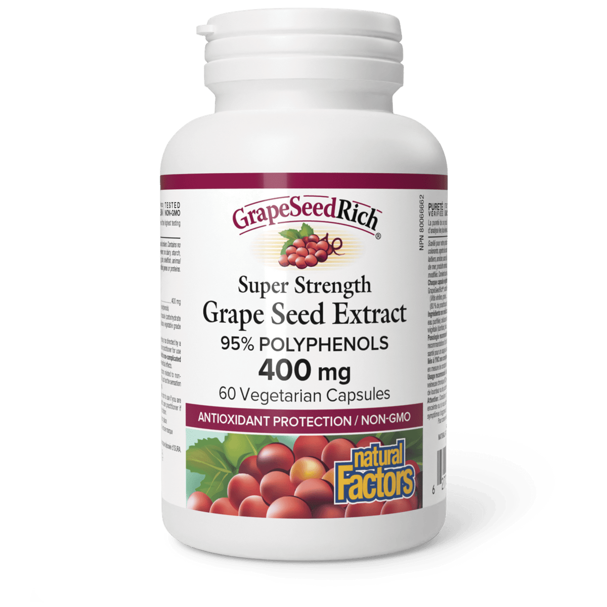 Natural Factors GrapeSeedRich Super Strength Grape Seed Extract 400 mg, 60 Vcapsules