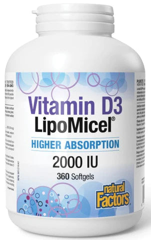 Natural Factors Vitamin D3 LipoMicel Matrix 50 mcg（2000 IU）360 Liquid Softgels