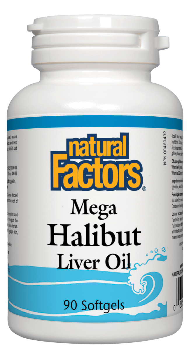 Natural Factors Mega Halibut Liver Oil 90 softgels Canadian label