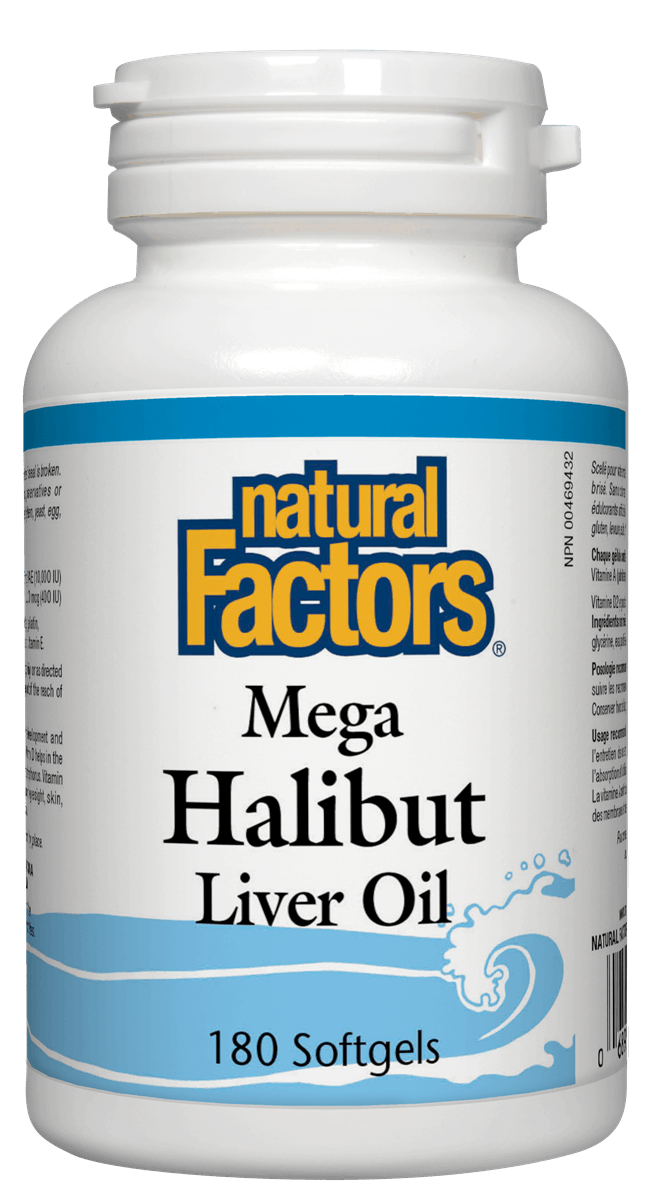 Natural Factors Mega Halibut Liver Oil, 180 softgels Canadian label