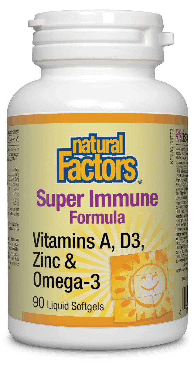 Natural Factors Vitamin A, D3, Zinc & Omega 3 , 90 Liquid Softgels