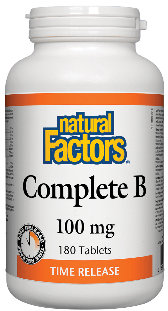 Natural Factors Complete Vitamin B, Time Release, 100 mg, 180 Tablets 然自自然  sold by nitvd.com a Canadian vitamin shop