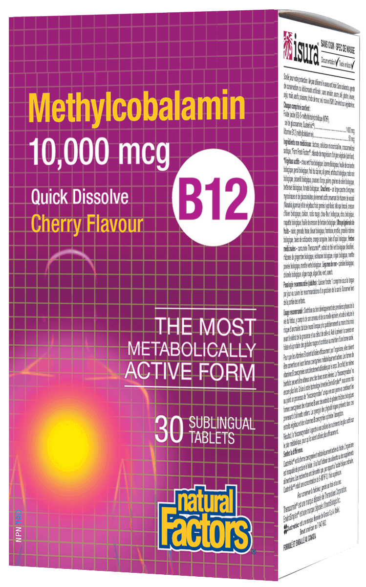 Natural Factors B12 甲基钴胺素 10,000 微克樱桃口味，30片舌下含片