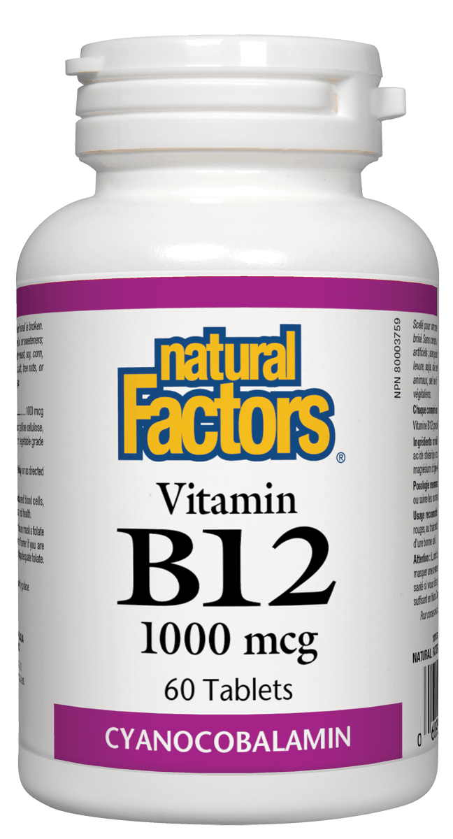 Natural Factors Vitamin B-12 Cyanocobalamin 1000mcg, 60 tabs