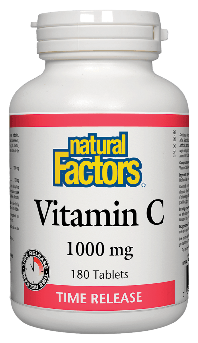 Natural Factors Vitamin C - Time Release, 1000 mg with 100mg Citrus Bioflavonoids, 180 tabs 然自自然