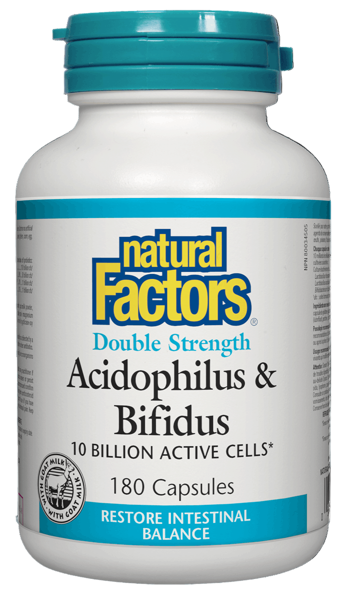 Natural Factors Acidophilus & Bifidus 10 Billion Double Strength, 180 caps 然自自然