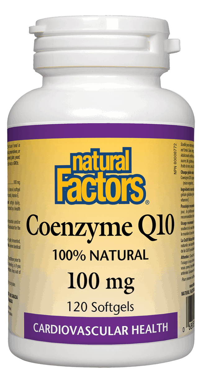 Natural Factors CoenzymeQ10 100 mg 120 softgels Canadian label sold by nitvd.com