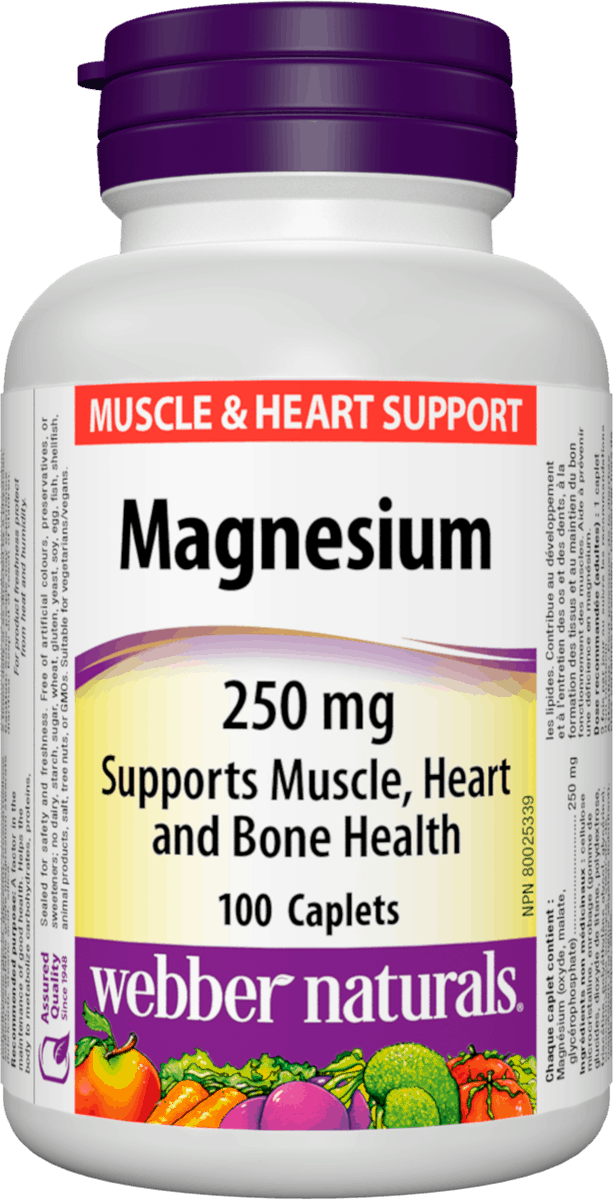 Webber Naturals  Magnesium 250 mg 100 Caplets Canadian label