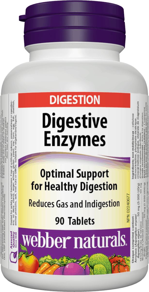 Webber Naturals Digestive Enzymes for Proteins and Carbohydrates 90 tablets Canadian label version