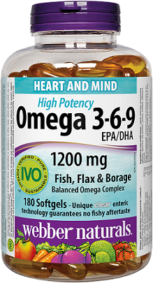 Webber Naturals Omega 3-6-9 High Potency 1200 mg · Fish, Flax & Borage