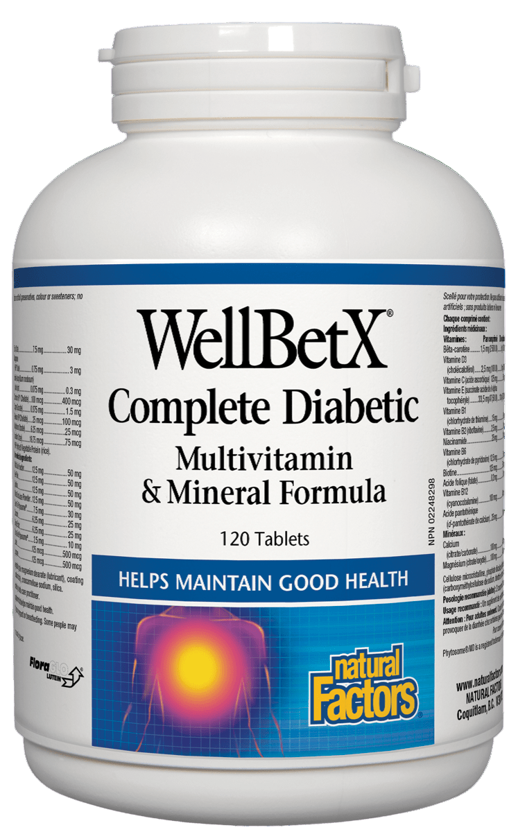 Natural Factors WellBetX Complete Diabetic Multi Vitamin & Mineral Formula, 120 tabs 然自自然