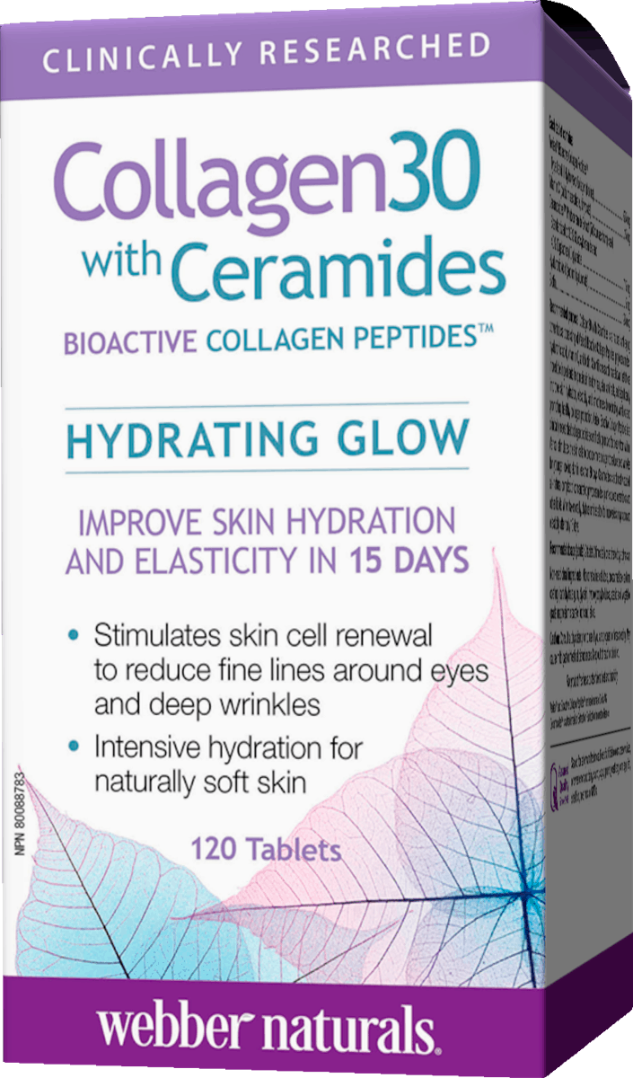 Webber Naturals Collagen30 with Ceramides Bioactive Collagen Peptides 120 tablets Canadian label